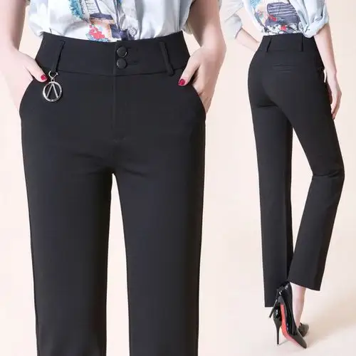 百斯盾女裤正品2017春秋装新款职业通勤高腰宽松大直筒休闲裤长裤