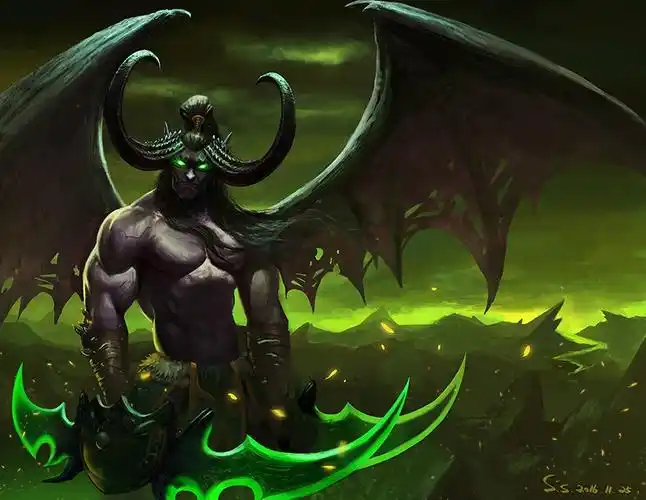 魔兽玩家原创原画:贺暴雪25周年创作英武伊利丹-魔兽世界