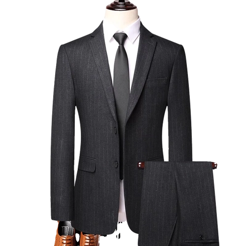 高档厚款纯羊毛条纹西服套装西服男品牌商务休闲正装皮尔卡丹冬季