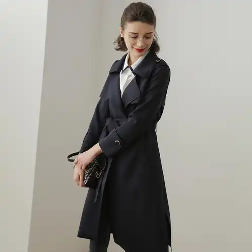 louis yao 白鹿语 21秋新款 优雅空气层高阶感翻领中长款女式风衣 两