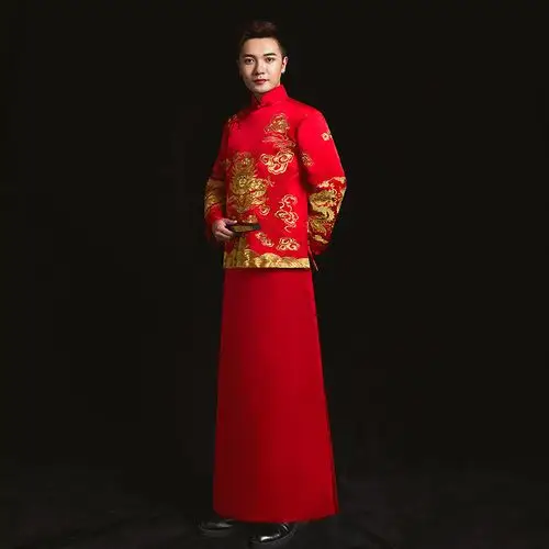 花作衣秀禾服男新郎服装中式礼服结婚唐装男士秀禾龙凤褂秀和服