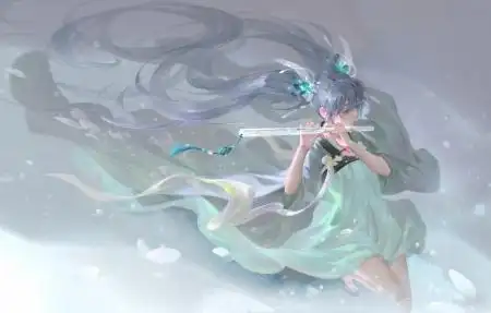 4k  font color=red>初音 /font> 女孩 笛子 长发 长裙子 动漫壁纸