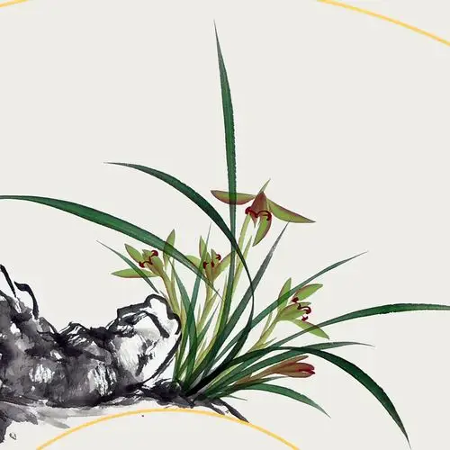 画兰妙手张言好 国画兰花扇面《伴石幽兰》