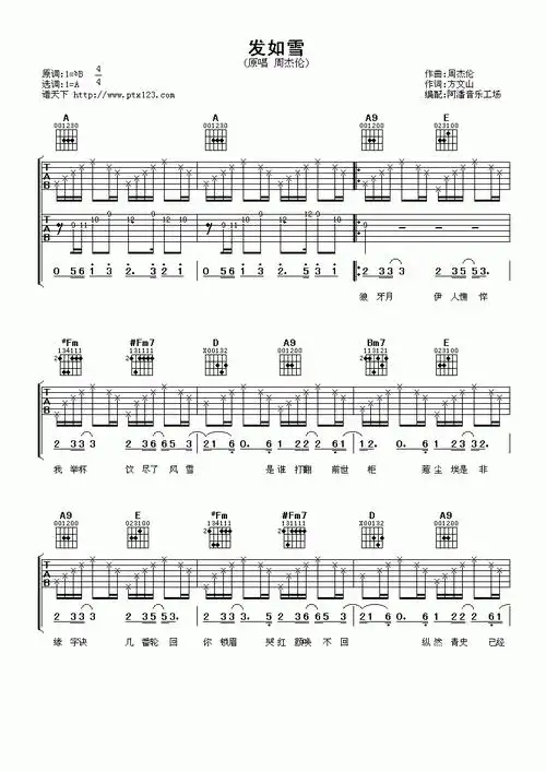 发如雪吉他谱  周杰伦1