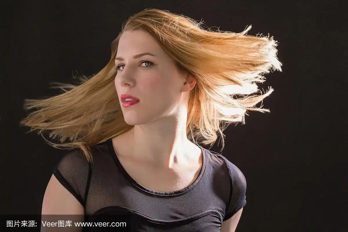 金色头发,女人,可爱的,甩头发,美