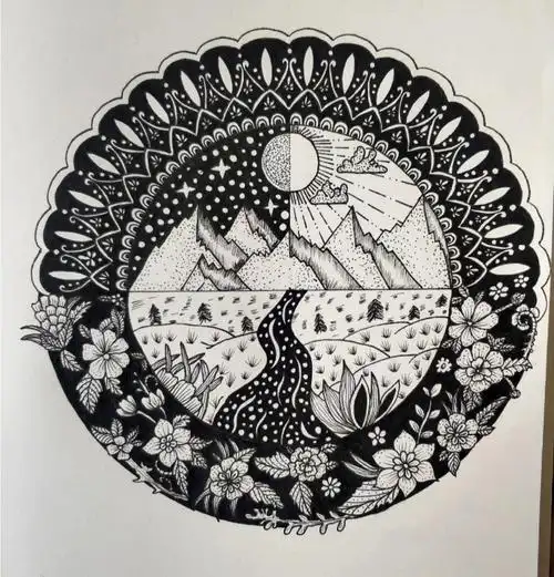 第六周课后作业 圆形构图借换创意线描画