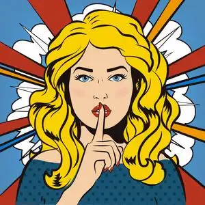 把女人把她的食指放到她唇边示意相当安静钉.波普艺术漫画风格.