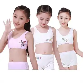 发育期女童无钢圈文胸中学生运动小背心纯棉胸罩 粉色小花:内衣 内裤
