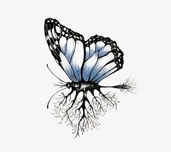 花蝴蝶与少女小清新创意手绘插画