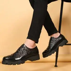 男士松糕鞋鳄鱼纹休闲鞋增高10cm皮鞋隐形内增高8cm厚底高跟男鞋