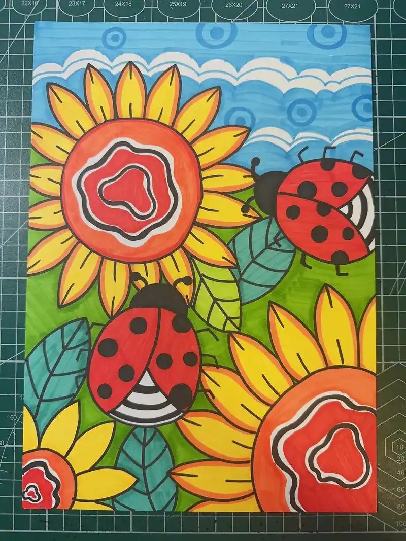 马克笔手绘分享.向日葵- 面向阳光,未来可期#一起学画画 # - 抖音