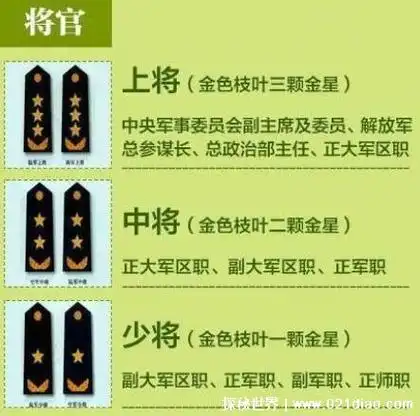 中国的军衔等级肩章排列图片及标志,军衔军职介绍(上将最高)
