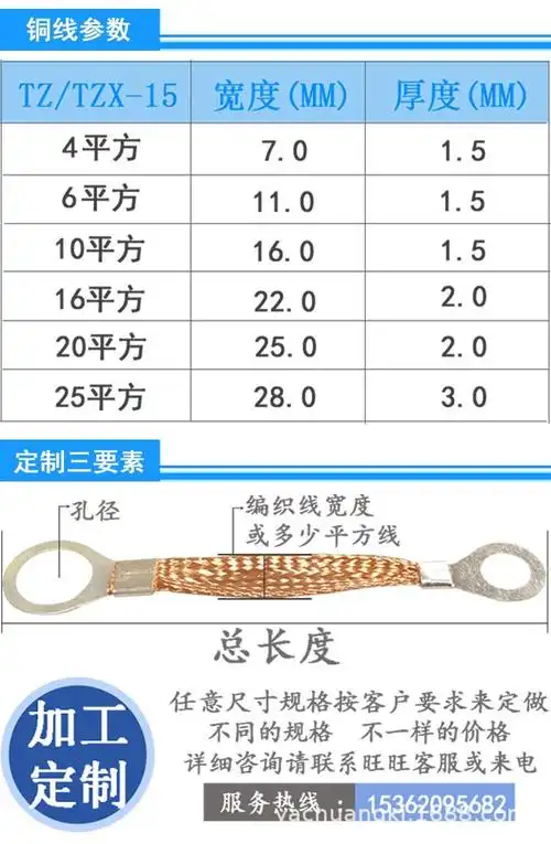 定制铝合金门窗防雷防静电铜导线接地线tz1516裸铜编织带连接线