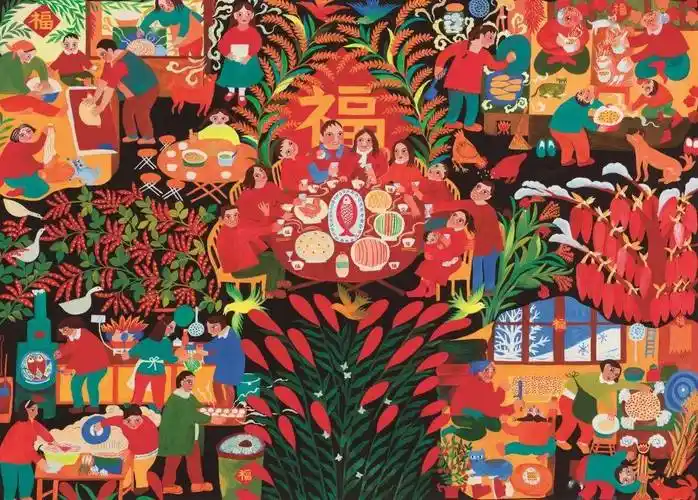 文化进万家赏年画过大年67新生活新风尚新年画作品展第一期春色满园