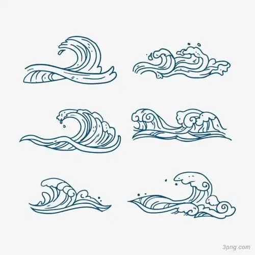 蓝色海浪插画png素材透明免抠图片装饰效果