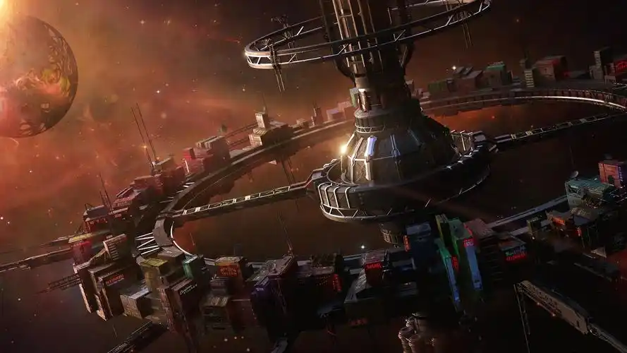 宇宙空间站科幻酷炫手绘插画