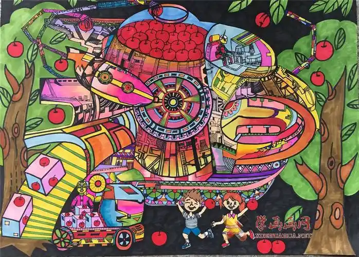 儿童科幻画多功能智能采摘机