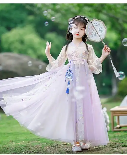 hellokitty凯蒂猫中国风女童汉服春装儿童古装超仙女大童唐装古风襦裙