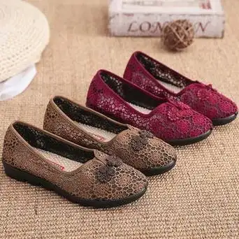 夏季老北京布鞋女网鞋透气网面奶奶鞋镂空平底中老年妈妈鞋老人鞋