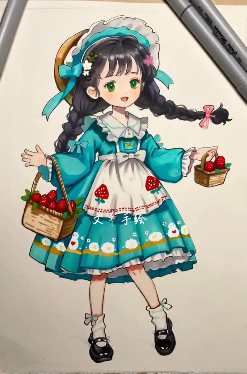 全身动漫女孩马克笔上色分享/手绘.#马克笔手绘 #动漫全身  - 抖音