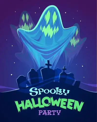 墓碑上空的幽灵万圣节海报图片