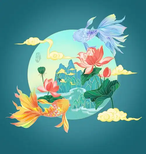 国风-荷花与金鱼|插画|商业插画|月晞xi - 原创作品 - 站酷 (zcool)
