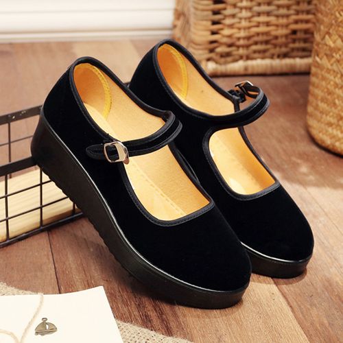 布鞋女士工作黑色妈妈老北京布鞋休闲平跟防滑软底布鞋