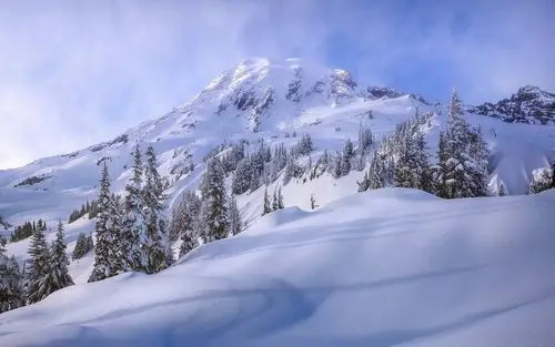 雪,山,天空,冬天
