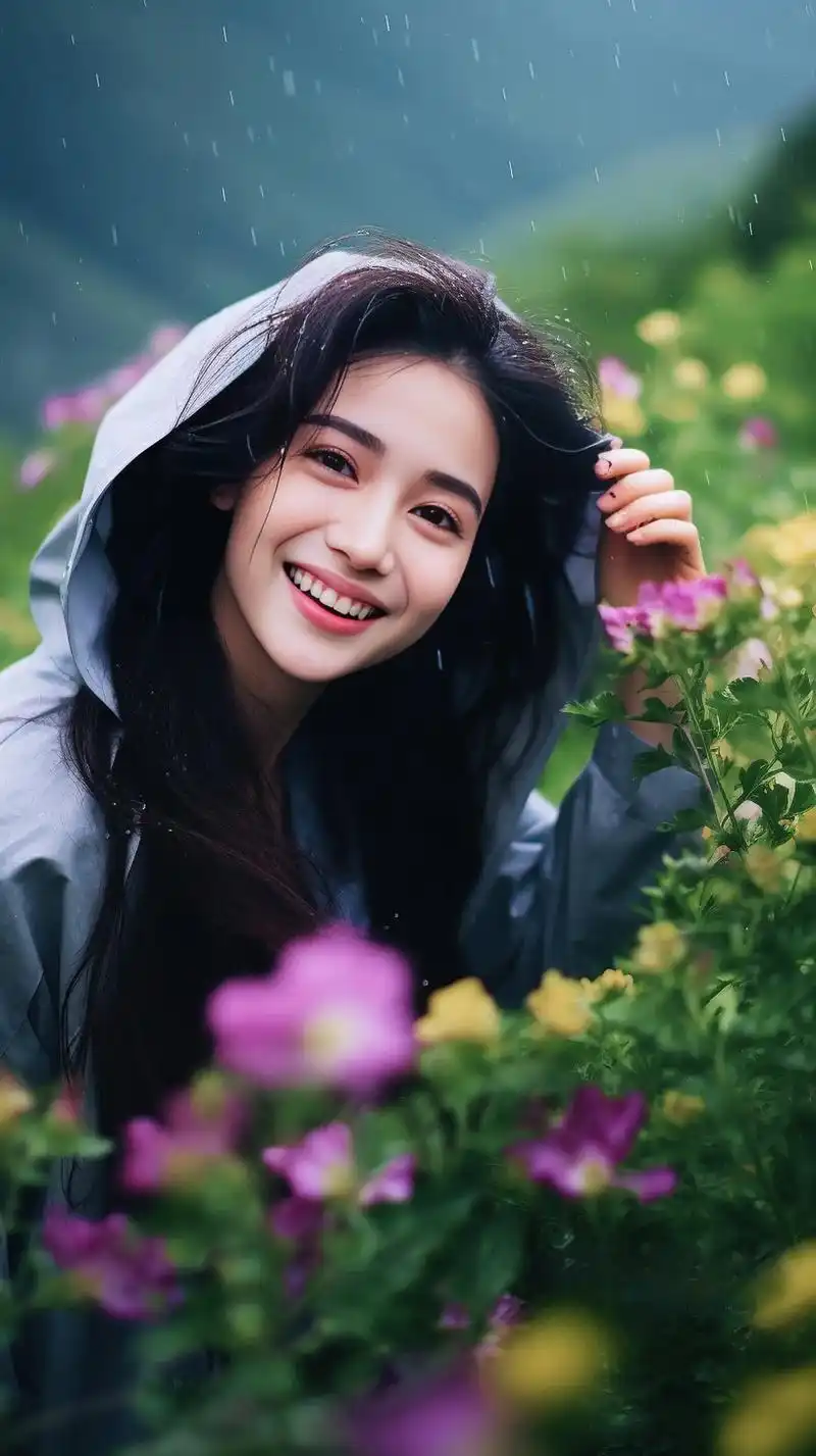 雨中美女,花中争艳.#治愈系笑容 #甜美女孩 #笑容最治愈的 - 抖音