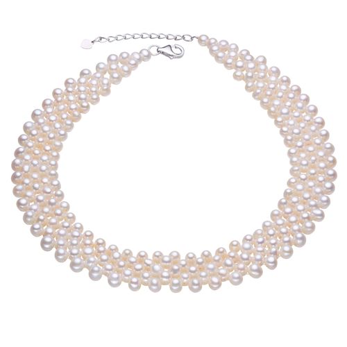 天然淡水珍珠花式项链 手工编织短款锁骨颈链多层近圆形可调节扣