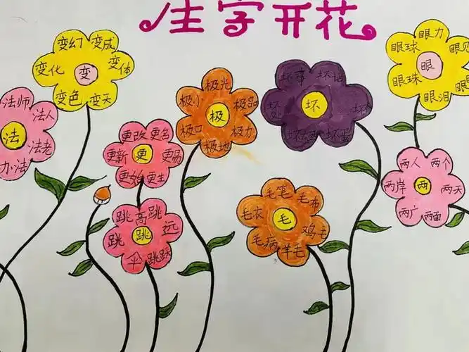 1,第一张生字开花手抄报一年级生字开花手抄报怎么画