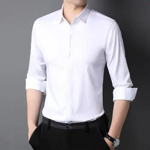 恒源祥2023新款高档品牌时尚衬衫纯白色免烫长袖衬衣中青年男装服饰