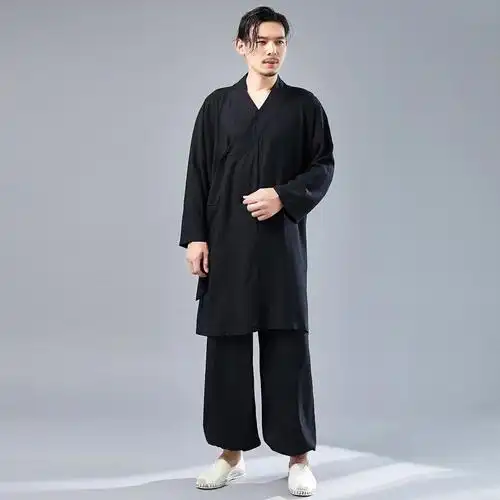 2020秋季新品亚麻纯色道服跆拳道长袖训练服宽松休闲套装男太极服