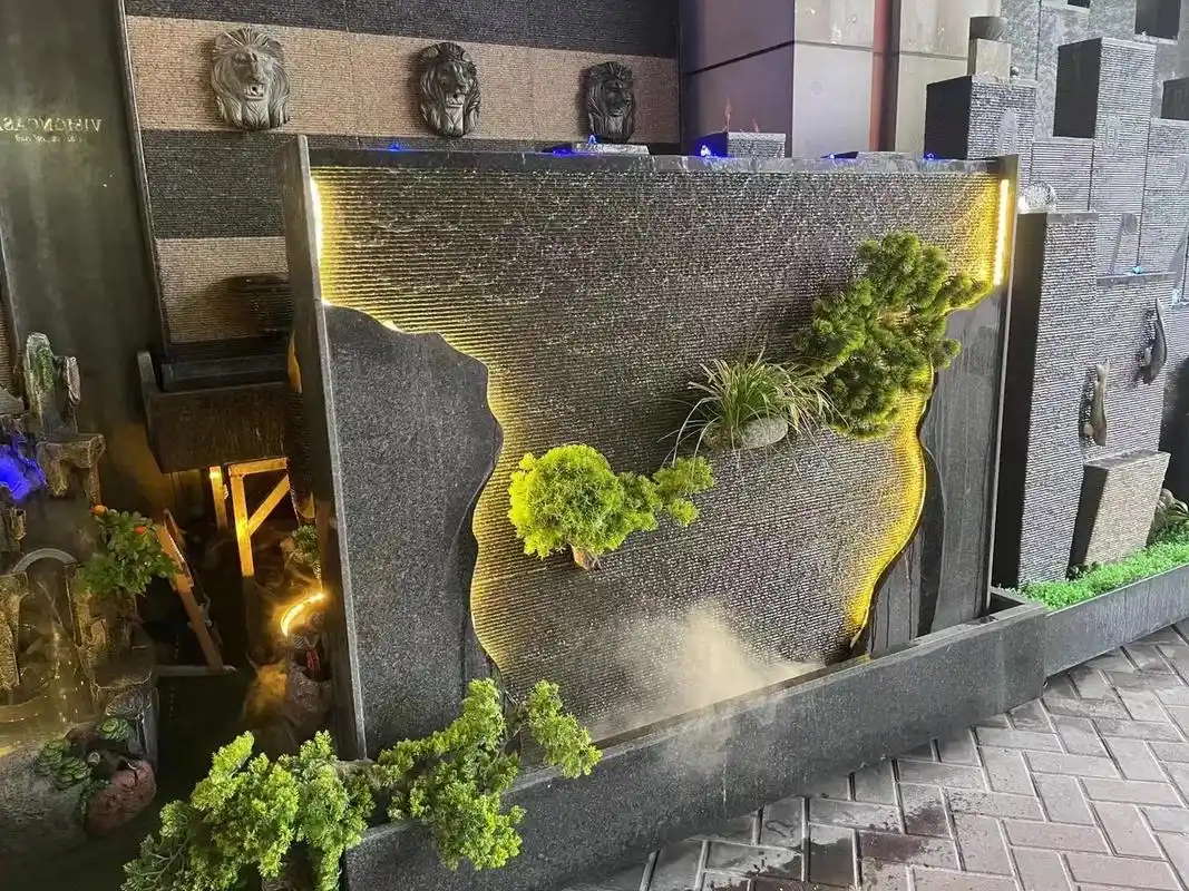 石材水幕墙花园喷泉水景墙装饰设计创意景观