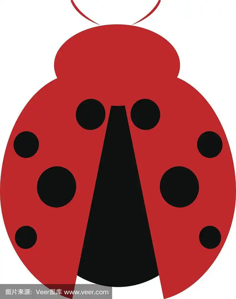 昆虫矢量图.简单的黑色和红色的瓢虫图标,孤立在白色的背景