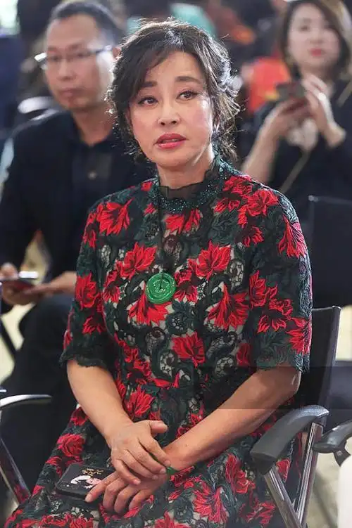 刘晓庆未修图曝光一袭红色印花裙略显老态