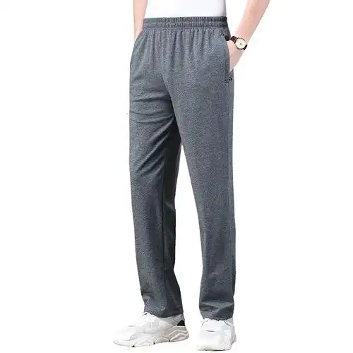 宽松直筒裤纯棉运动裤高腰中老年休闲长裤男夏季簿款卫裤加肥大码