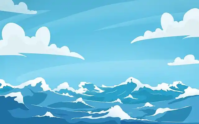 浪花帆船大船海鸟蓝天白云海水山川卡通手绘插画烧烤海浪烧烤组合卡通