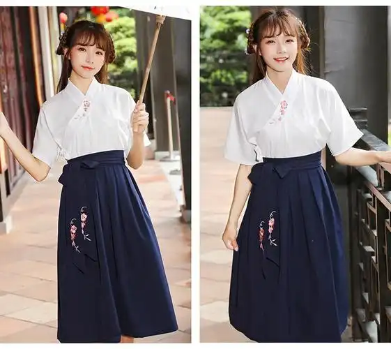 古装汉服改良女装日常汉元素短袖学生毕业照班服古风裙子套装夏季枣