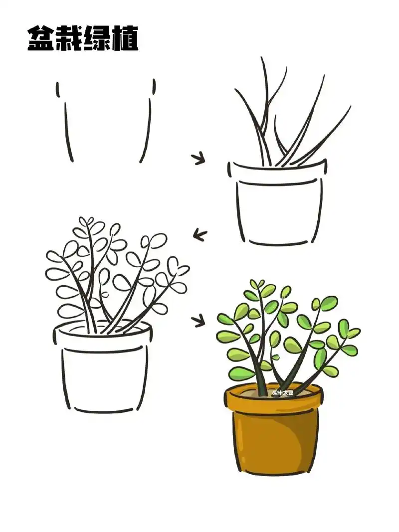 一起来画可爱绿植～#简笔画 #植物简笔画 #创意简笔画 # - 抖音