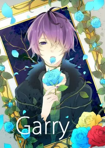 紫发动漫男生手中拿着蓝色玫瑰