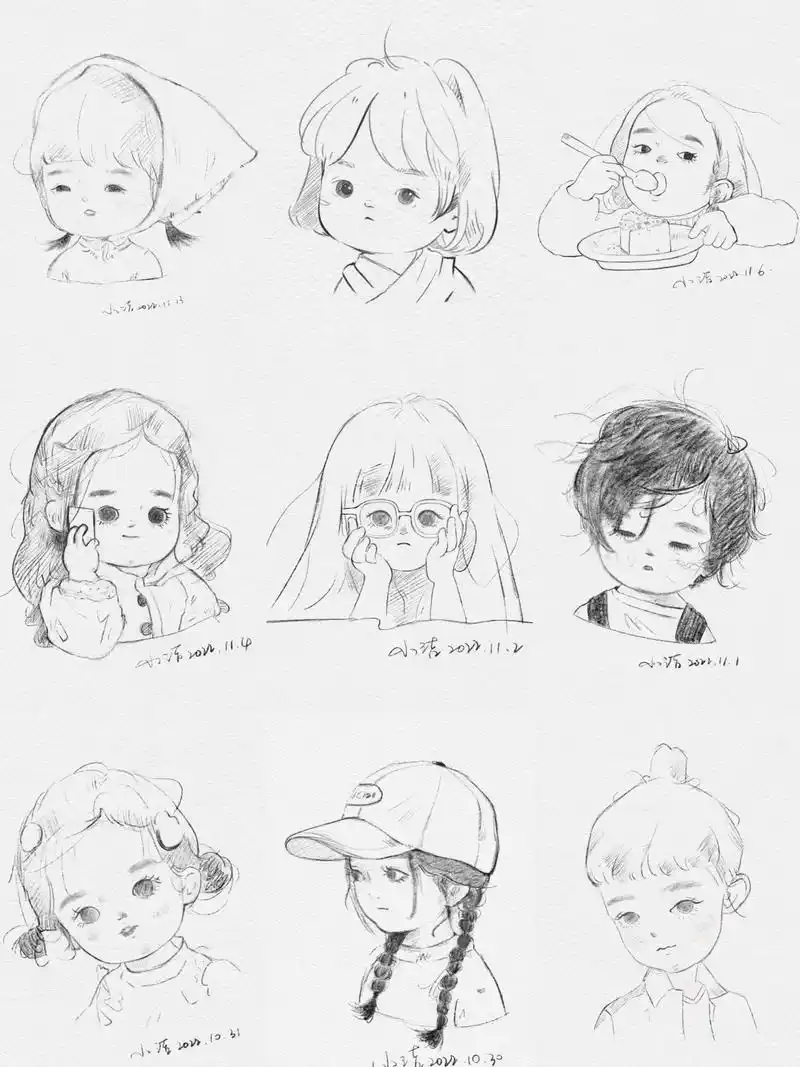 萌宝头像速写练习.凑齐九宫格,可爱的萌宝头像速写练习#pro - 抖音