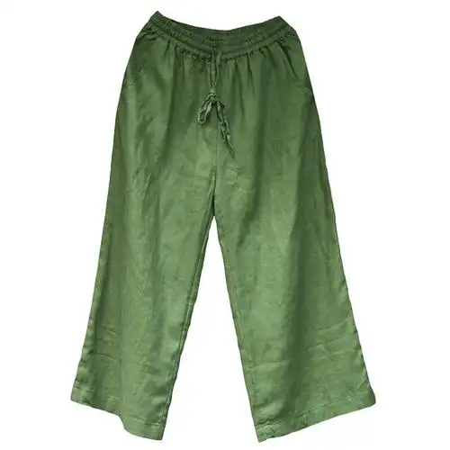 念家文艺女装复古亚麻裤宽松高腰直筒裤子九分裤棉麻阔腿裤休闲裤