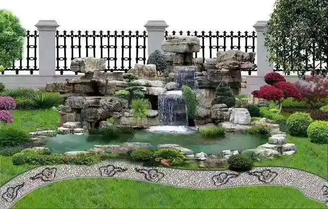 庭院千层石假山流水瀑布喷泉—雪峰园林