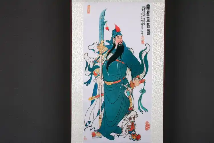 关羽丝绸卷轴挂画关公画像招财辟邪武财神丝绸国画厂家新品特价