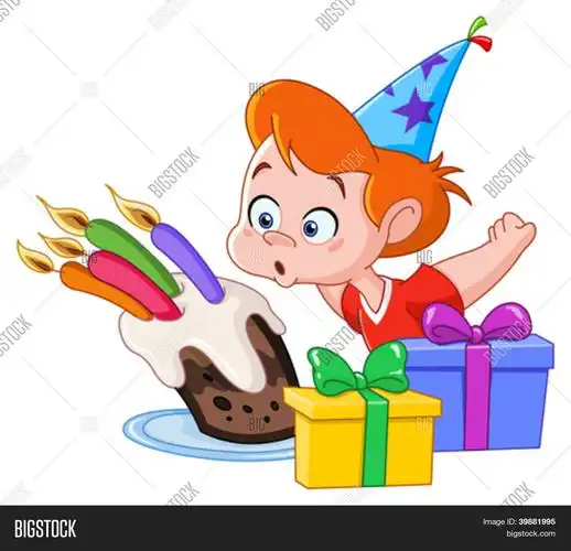 生日男孩吹蜡烛矢量图和照片 | bigstock