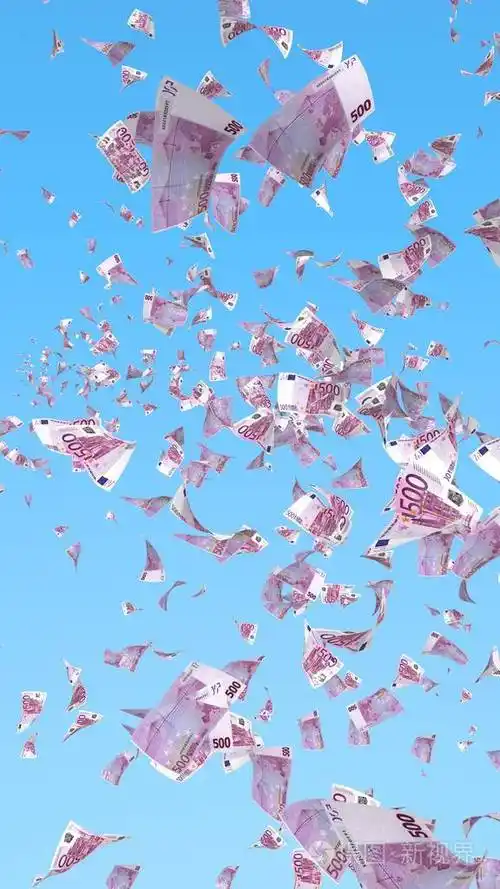 钱在天上飞.500欧元的颜色.三维插图