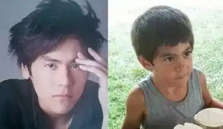 彭于晏和旁边这位小正太无论是五官还是笑容都是高度相似的,而且两人