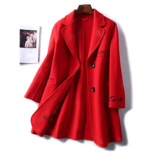 s02362 田原~特 精细英文刺绣 后开叉手工双面修身羊毛大衣/外套