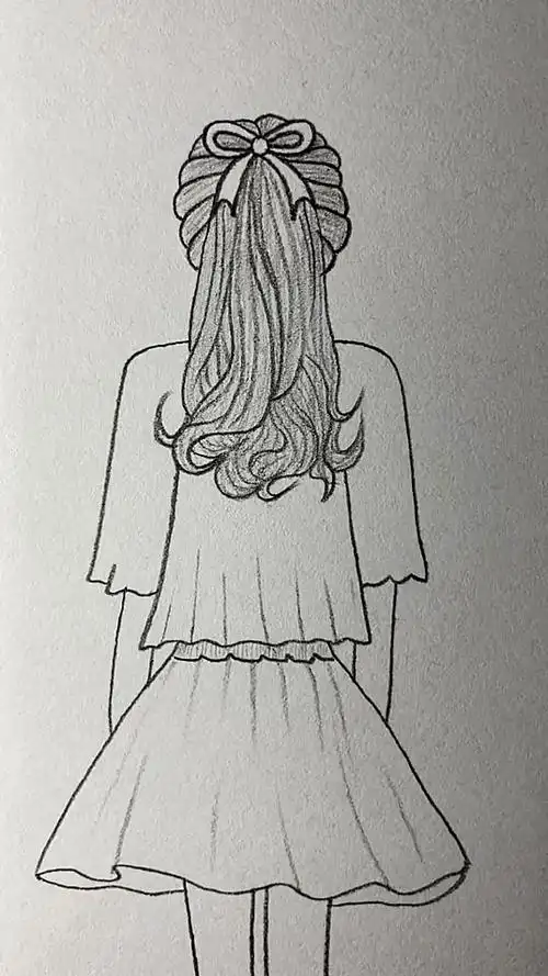 简笔画#画马尾辫女孩背影